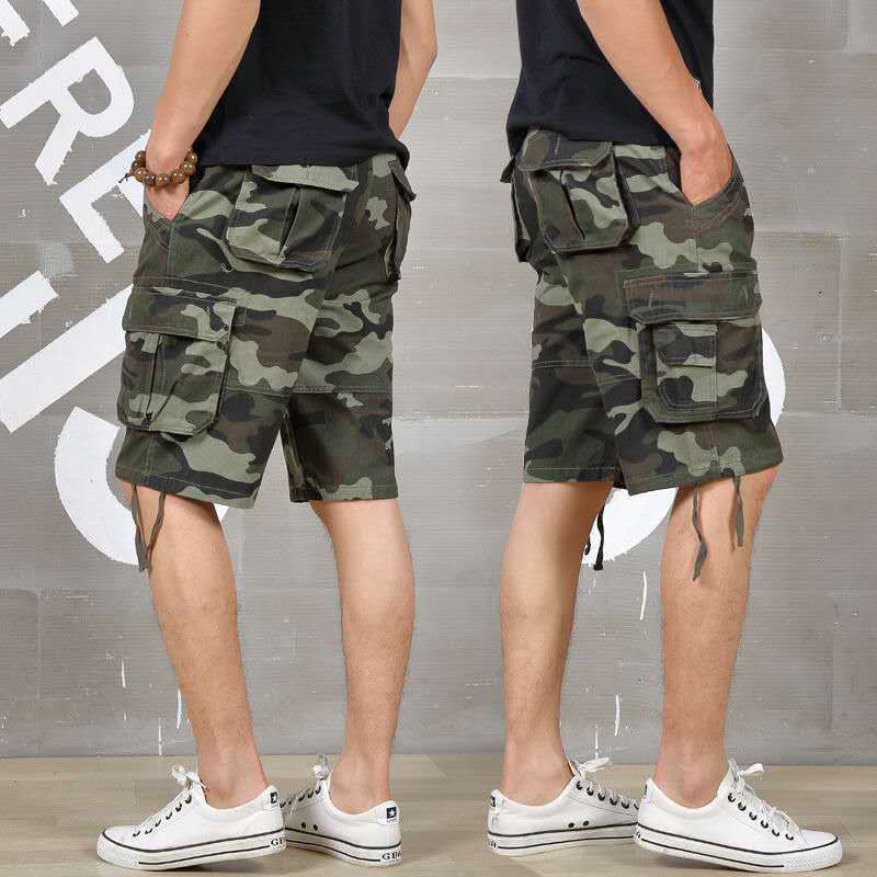 Al Aire Libre camuflaje recortado pantalones cortos de los hombres sueltos de verano grueso resistente al desgaste pantalones cortos casuales juventud multi-Bolsillo overoles