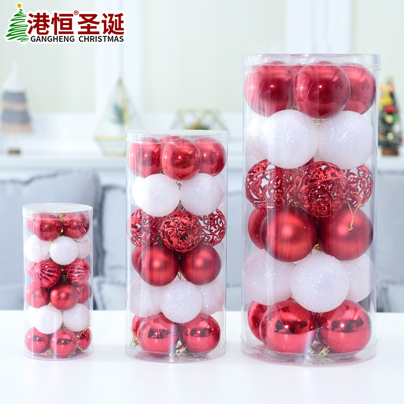 24 piezas de Navidad bola decorativa barril resalte blanco BOLA DE Navidad árbol de Navidad DIY bola decorativa paquete colgante