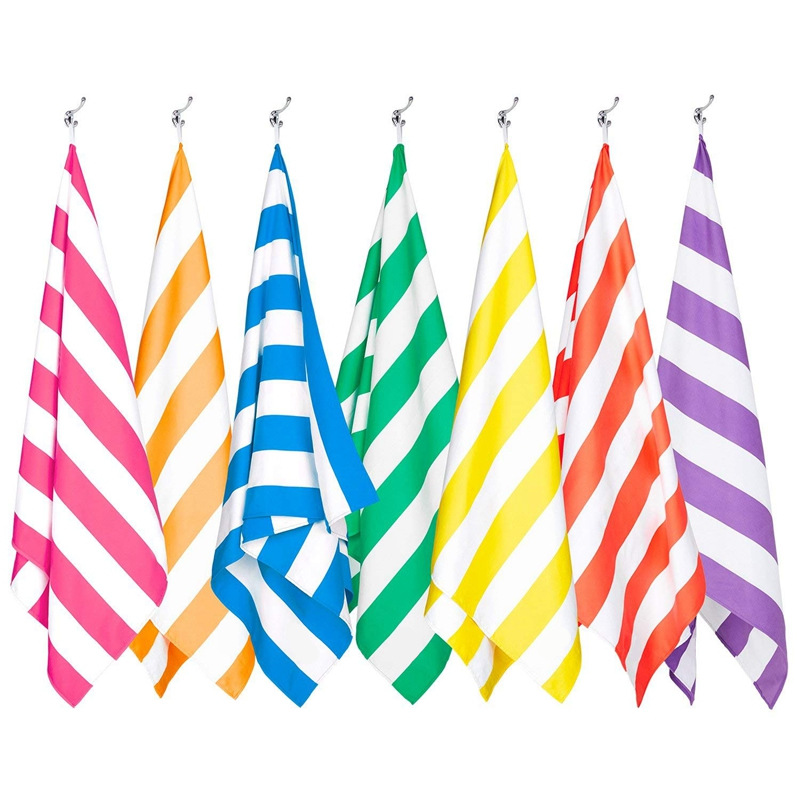 跨境爆款超细纤维沙滩巾速干浴巾吸水便携海滩巾双面对条印花毛巾|ms