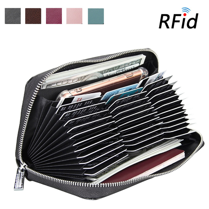 Factory Genuine Leather Card Holder in Stock, Large Capacity Men's Wallet, Rfid Long Wallet, Gift Accordion-Style Multi-Card Slot Card Holder Processing