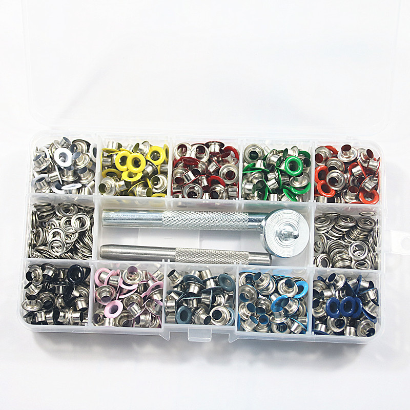 Para transfronteriza 400 sets con almohadilla de metal de aire hebilla de ojo de galvanoplastia de vapor de pulverización de Ojos de pintura de maíz + herramientas de instalación de color ojal