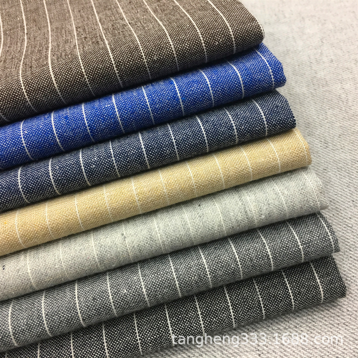 现货供应7色涤棉麻色织条纹 手工布料  麻布 棉麻布料 亚麻裤子