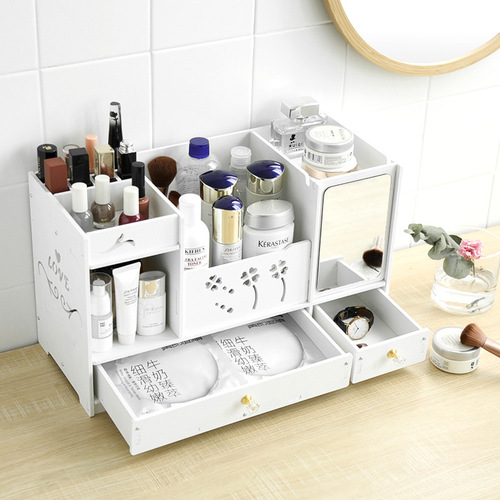 Household multi-layer jewelry box large-capacity cosmetic mirror storage box drawer-type desktop cosmetics storage box with mirror