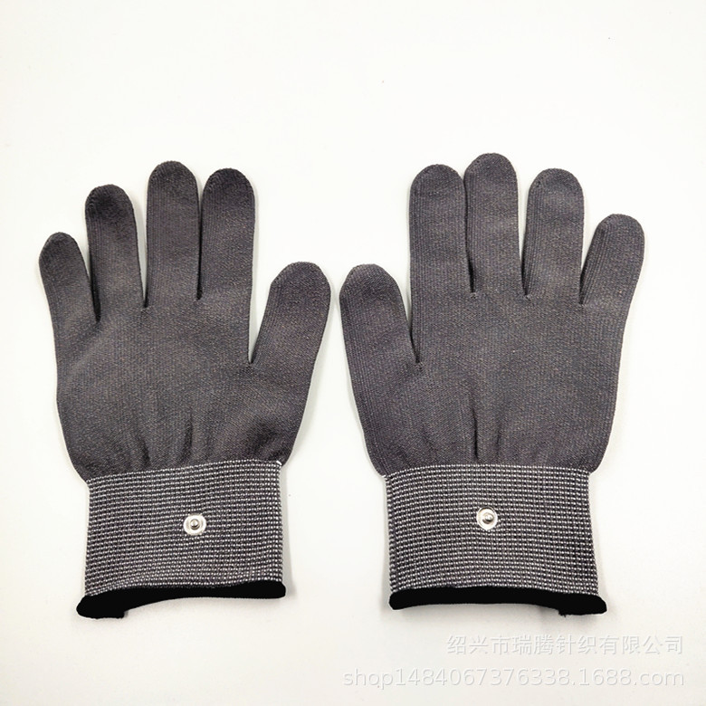 Fisioterapia fibra de plata negro gris oscuro instrumento de fisioterapia antibacteriano belleza cuidado de la salud pulso conductivo electroterapia Polo guantes de masaje