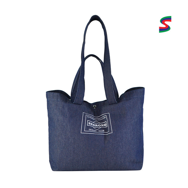 双手挽到底牛仔布两用手提袋加logo 折叠易收纳彩印帆布袋子母袋