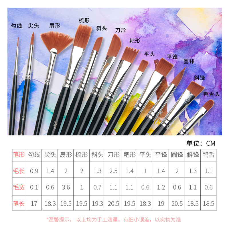 Juego de Pinceles Multifuncionales de 12 Piezas para Acuarela, Gouache, Acrílico y Óleo, Pinceles de Pigmento para Pintar, Bolígrafos de Punta Mixta para Niños, Venta al Por Mayor Transfronteriza