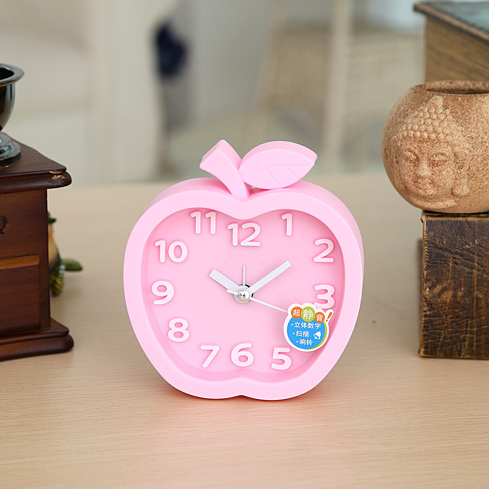 Directo de fábrica creativa Apple pequeño despertador decoración Linda decoración reloj estudiante niños dormitorio salón reloj