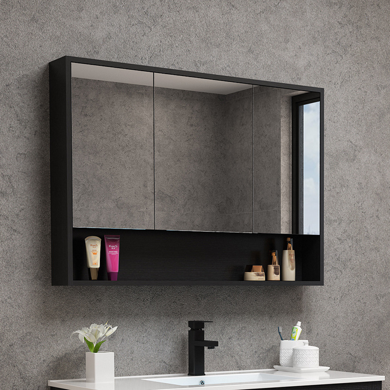Nordic Solid Wood Bathroom Mirror Cabinet Waterproof Modern Simple Bathroom Mirror Box Toilet Wall-mounted Storage Mirror Cabinet