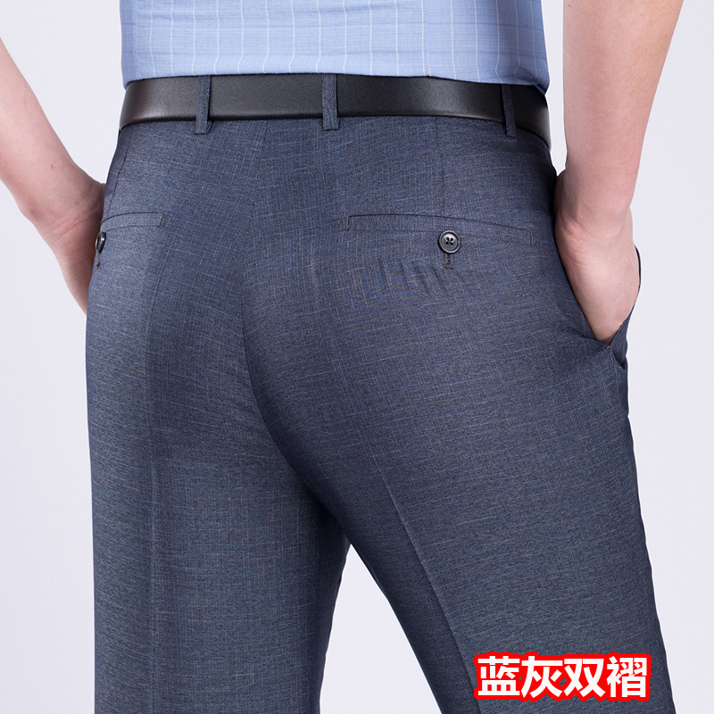 Pantalones de traje plisados dobles de verano delgados de mediana edad y ancianos de cintura alta pantalones de traje formal informal de negocios sueltos pantalones de traje sin planchar image 10