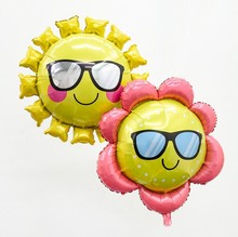 眼镜太阳墨镜铝膜气球 卡通酷酷太阳花气球 夏日派对沙滩飘空气球