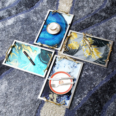 European simple metal glass tray light luxury agate ornaments model room decoration living room coffee table storage ornaments