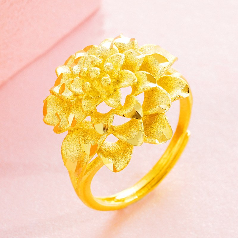 Vietnam terciopelo arena Oro Grande flor abierta anillo de las mujeres latón plateado 24K oro romántico multi-capa pétalo boda anillo de las mujeres