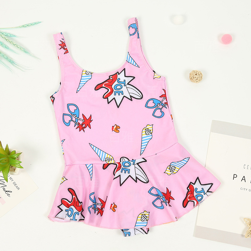 Traje de baño para niños estilo coreano de una sola pieza falda de tirantes estilo occidental lindo impreso traje de baño de moda traje de baño de vacaciones junto al mar