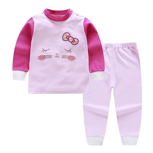 Children's pure cotton innerwear set 2024 new arrival for boys and girls, autumn top and bottom set, baby and infant sleepwear and home wear, wholesale