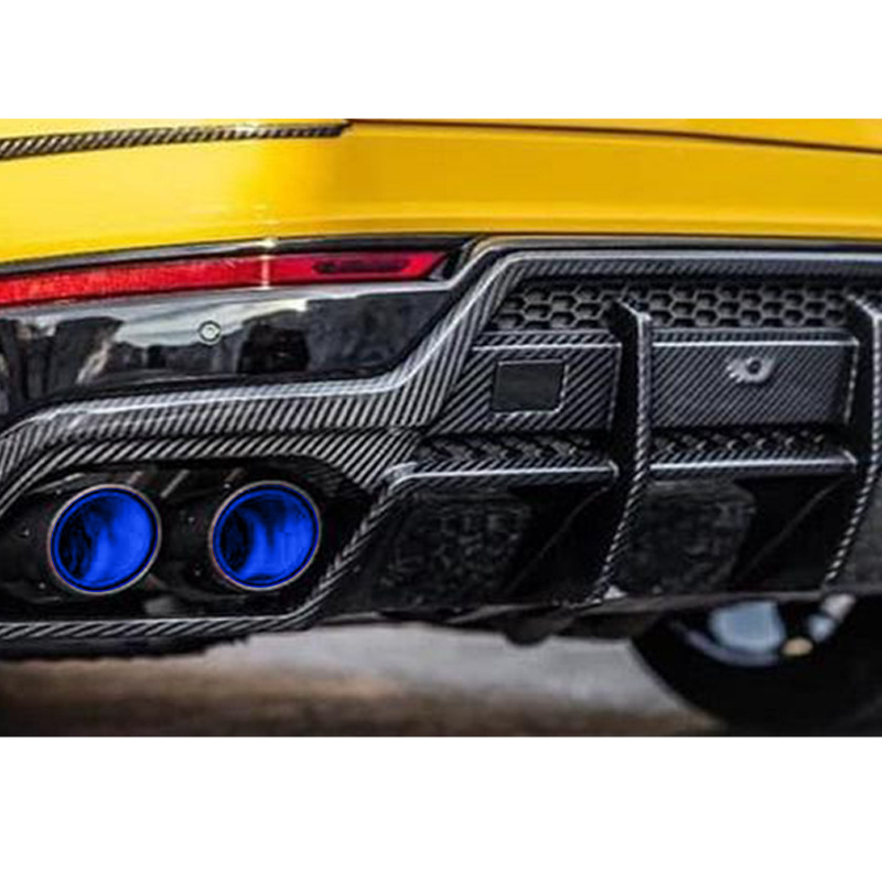 Suministro directo de fábrica Modificación del coche fibra de carbono cola garganta rojo deslumbrante azul revestimiento de acero inoxidable fibra de carbono cola garganta