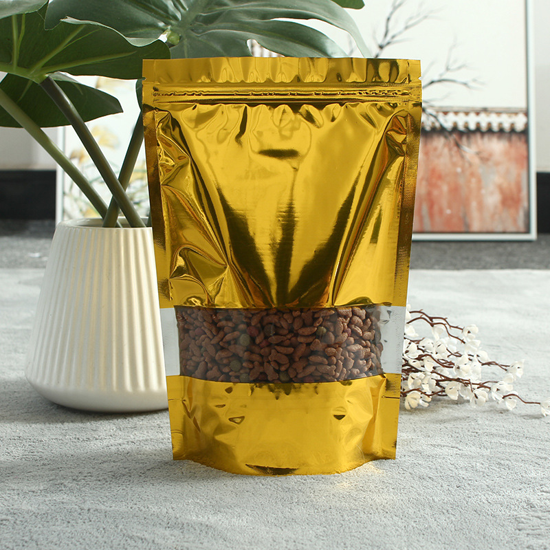金色镀铝开窗立骨袋/干货站立自封袋/干果袋/食品内包装袋/茶叶袋