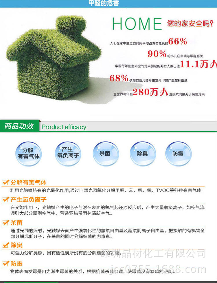纳米光触媒液体、油漆除味剂、家具除甲醛、车内除味二氧化钛溶液