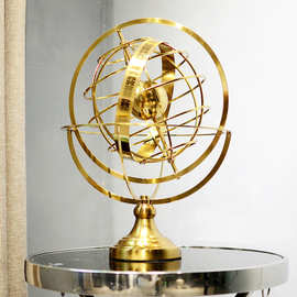 现代简约旋转地球仪摆件欧式办公室样板房电视柜装饰品金属工艺品