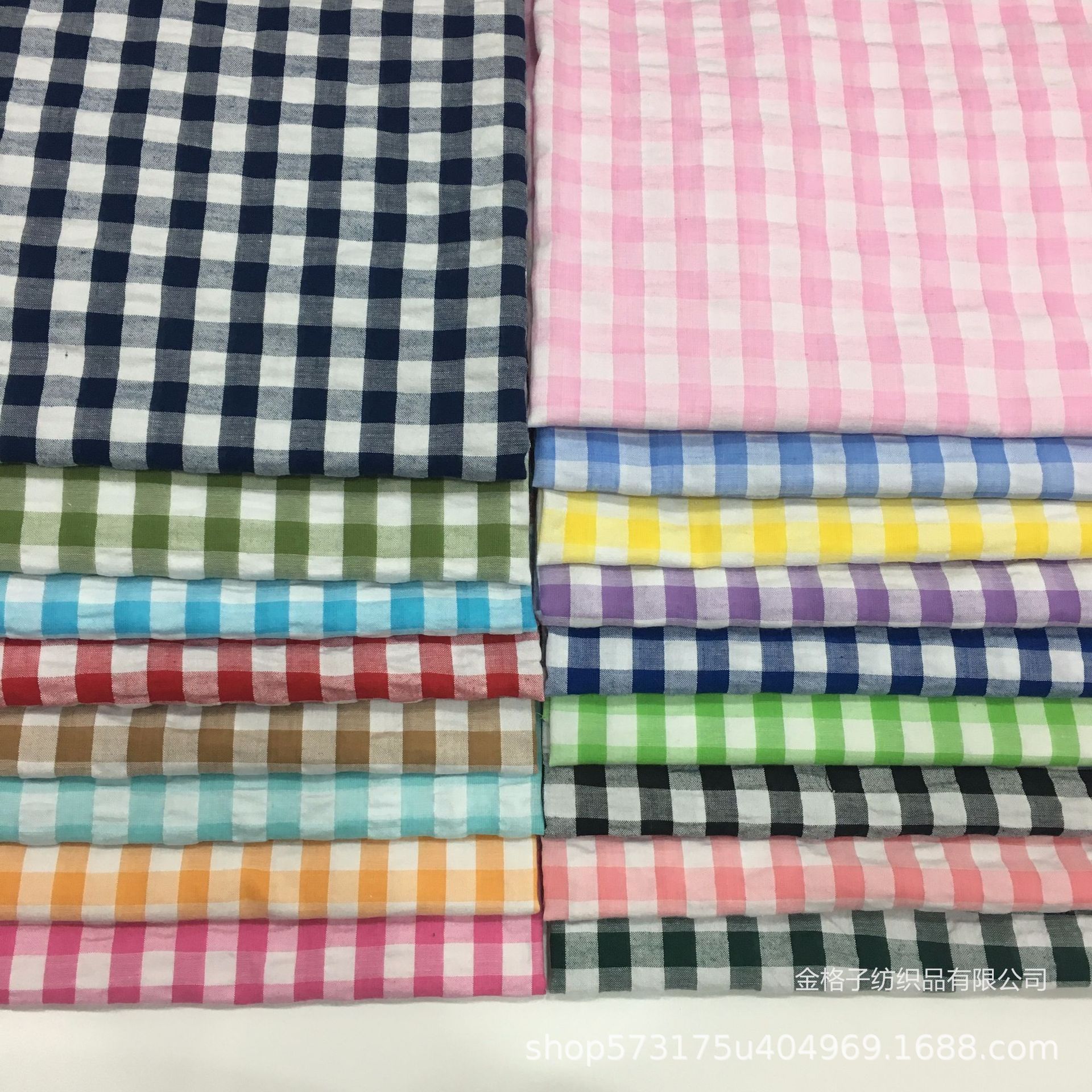 泡泡纱色织格子布 1cm绉布格子布 春夏款衬衫 连衣裙  工艺品面料