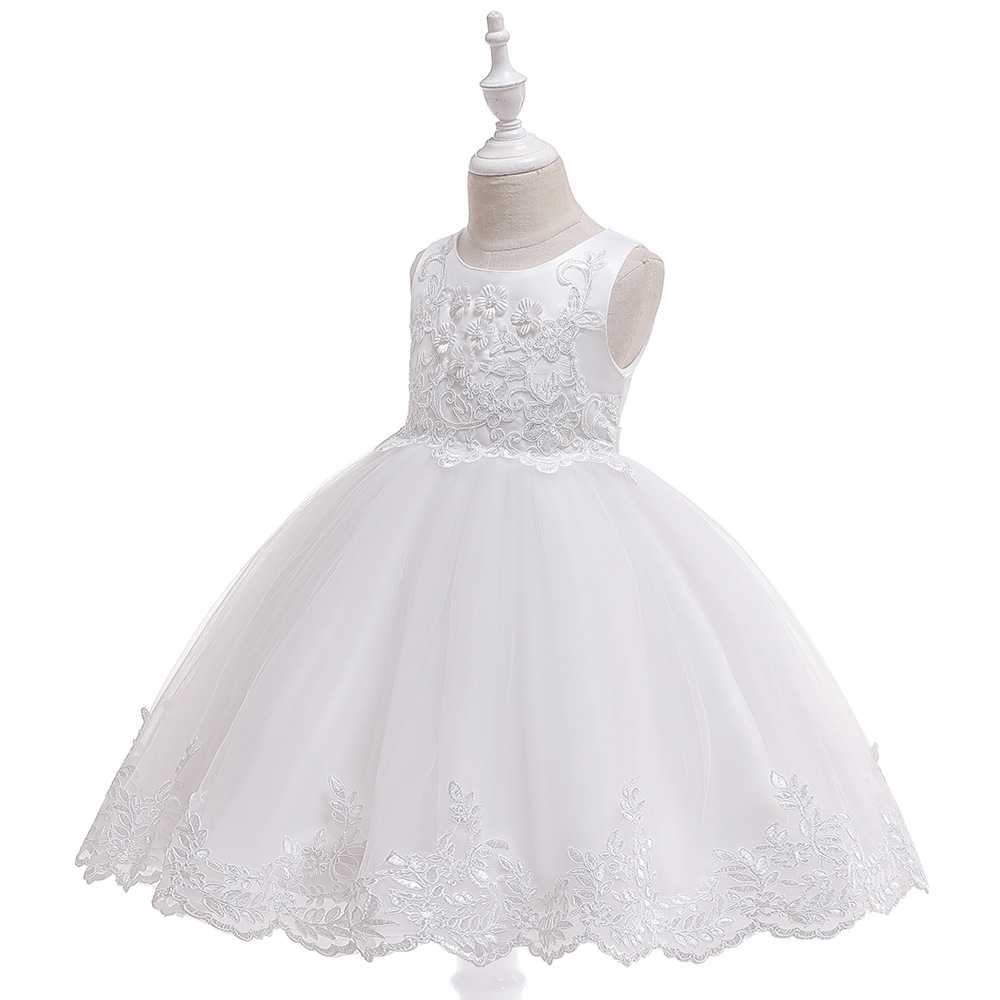 Vestido de noche de las niñas europeas y americanas vestido de niña de flores sin mangas con cuentas apliques vestido de princesa vestido de novia de los niños ropa de rendimiento de host