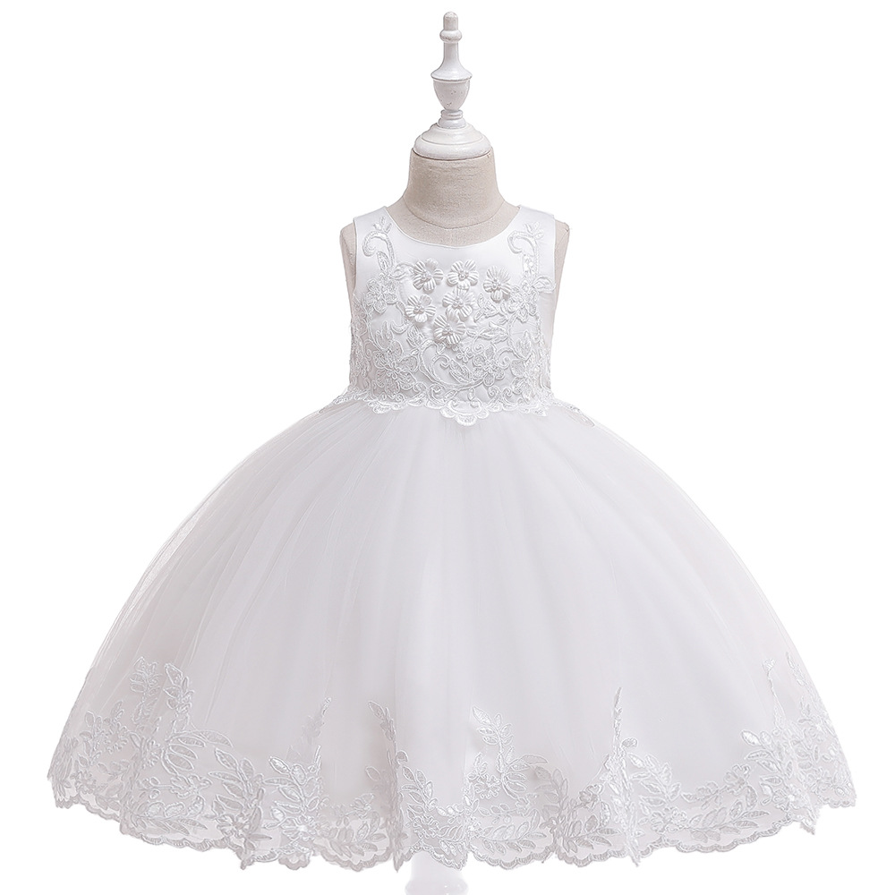 Vestido de noche de las niñas europeas y americanas vestido de niña de flores sin mangas con cuentas apliques vestido de princesa vestido de novia de los niños ropa de rendimiento de host