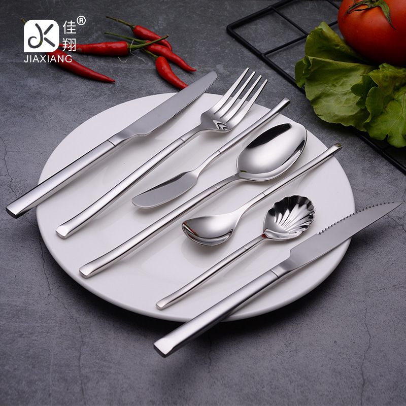 Jia Jing wholesale New Western tableware knife and fork spoon stainless steel American simple square handle butter knife fruit fork