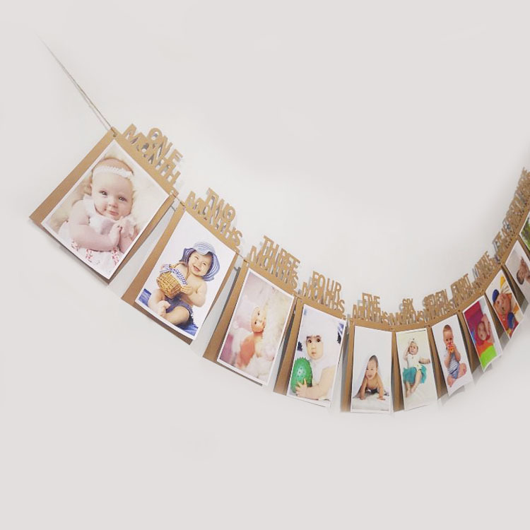 Baby One Year Old Hundred Days Old Day Photo Hanging Flag Kraft Paper Photo Frame Pull Flag One Year Old Photo Wall Decorative Colorful Flag
