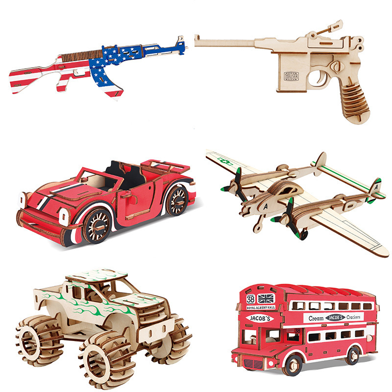Laser cutting version hardcover wooden puzzle toy children's three-dimensional barge gun simulation model toy wholesale
