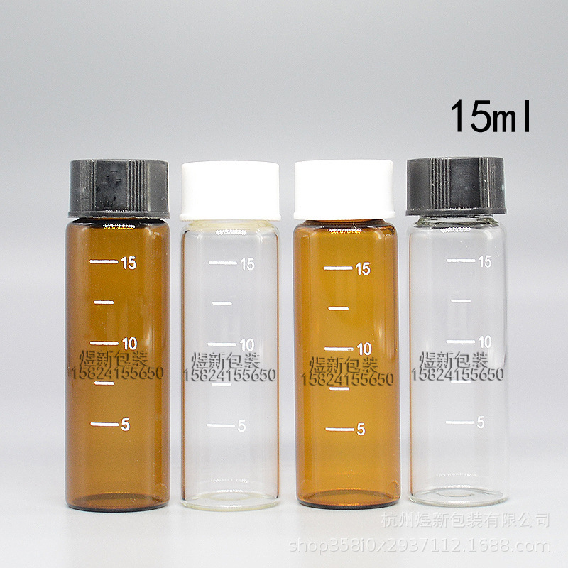 Factory Direct supply 15ml glass bottle with scale line transparent brown thread mouth glass sample bottle reagent bottle in stock