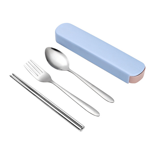 Factory Stainless Steel Tableware Set Student Outdoor Tableware Three-Piece Set Fork Chopsticks Spoon Set with LOGO