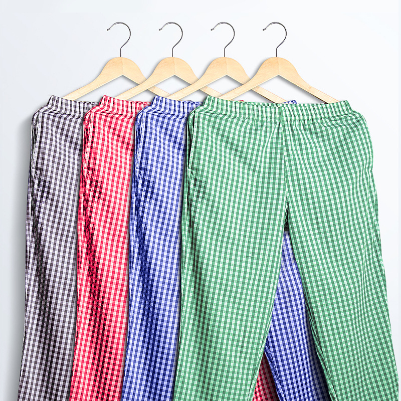 Men's cotton air-conditioned lounge pants, summer thin striped pajama pants, Japanese style mid-waist loose long pants, breathable