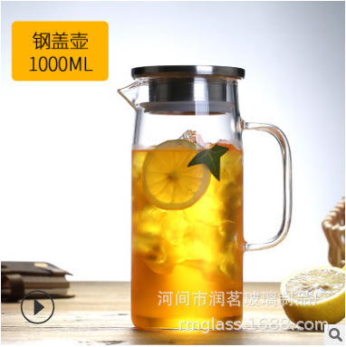 Jarra de Vidrio de Borosilicato para Agua Fría, con Tapa de Acero o Bambú, Gran Capacidad