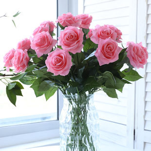 Simulation moisturizing rose home decoration wedding props artificial flower simulation flower single branch moisturizing silk rose