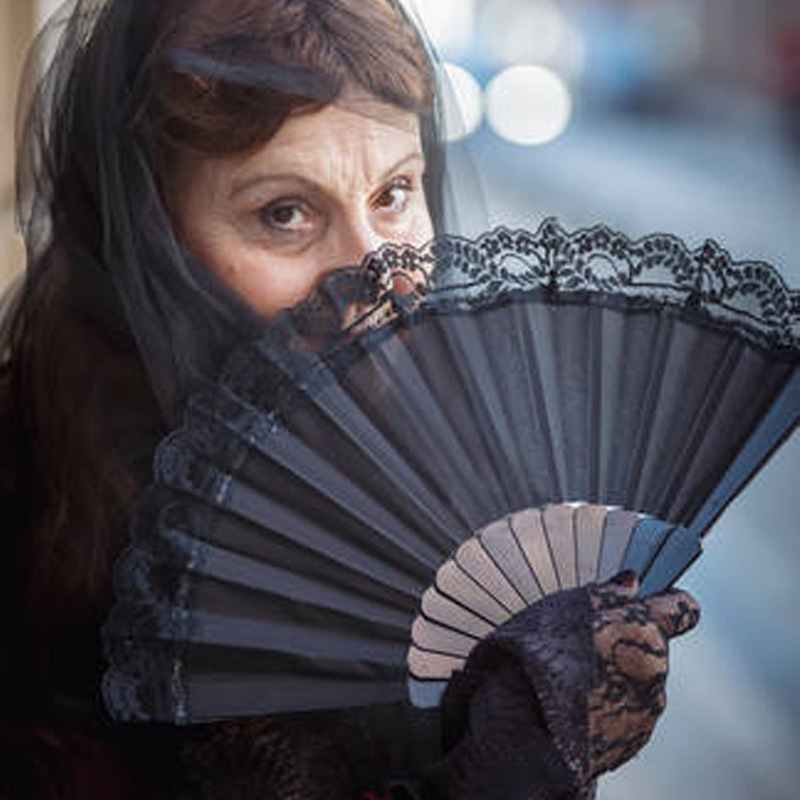 En stock de plástico de hueso de color sólido plano ventilador plegable liso español ventilador de plástico de color sólido ventilador de tela Negro estilo europeo