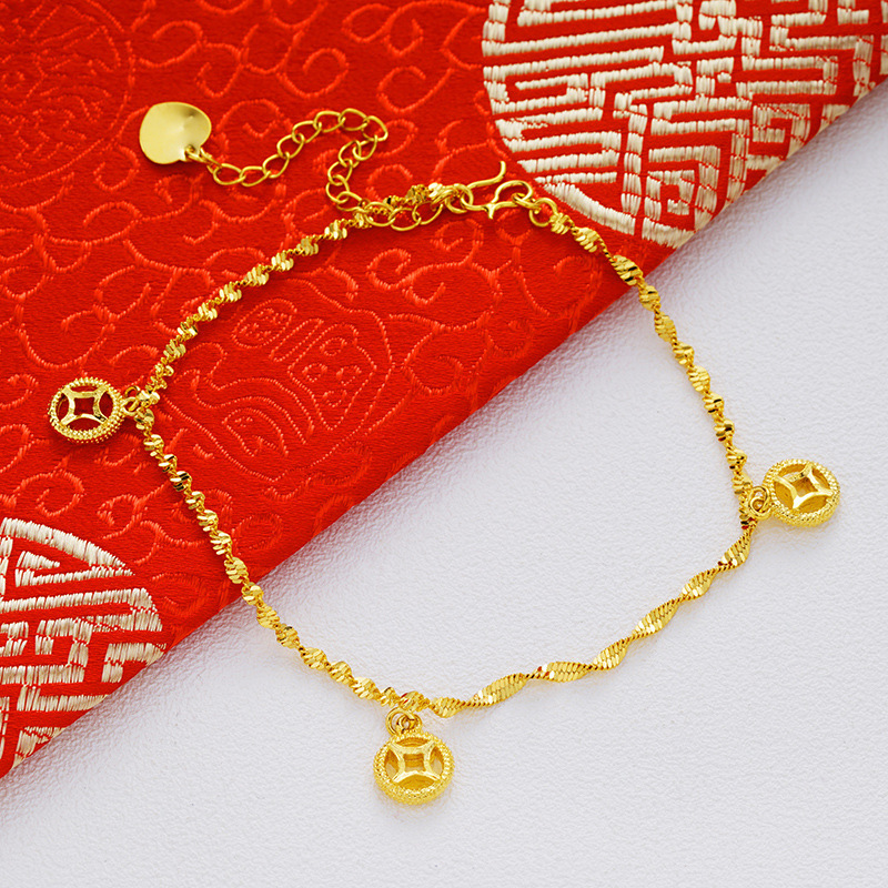 Latón chapado 24K campana de oro de doble capa para el tobillo femenino Vietnam Arena de oro de moda para el tobillo estilo Coreano moneda Europea de oro