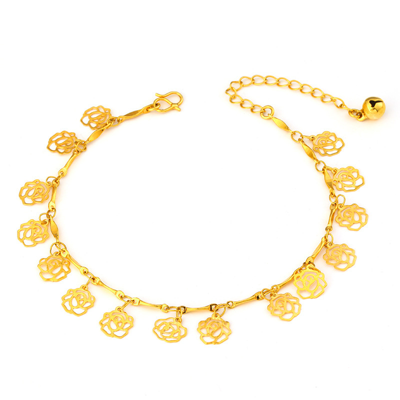 Venta al por mayor estilo coreano campana suerte bolsa chapado en oro tobillera mujer trébol Vietnam arena oro tobillera playa chica tobillera
