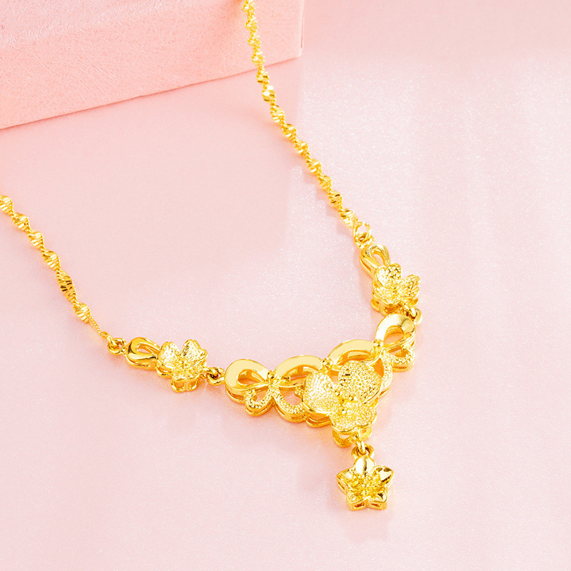 Traje de tres piezas collar de flores de cadena de agua de oro de Vietnam hembra Latón chapado en oro pulsera de flores pendientes de flores