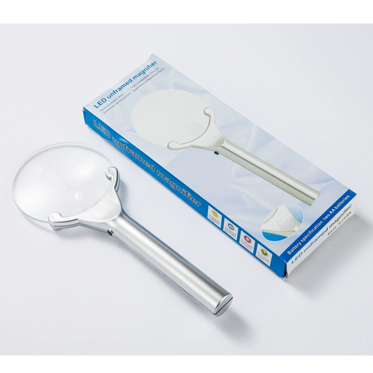 Прямая поставка с завода ручная Безрамная Лупа с подсветкой два светодиода открытые 90 мм акриловые линзы для чтения газет