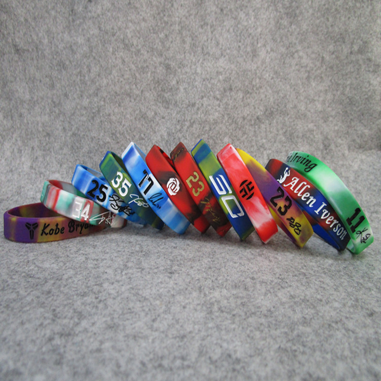 Basketball star Kobe Durant James Owen Curry mixed color signature sports bracelet silicone signature wristband