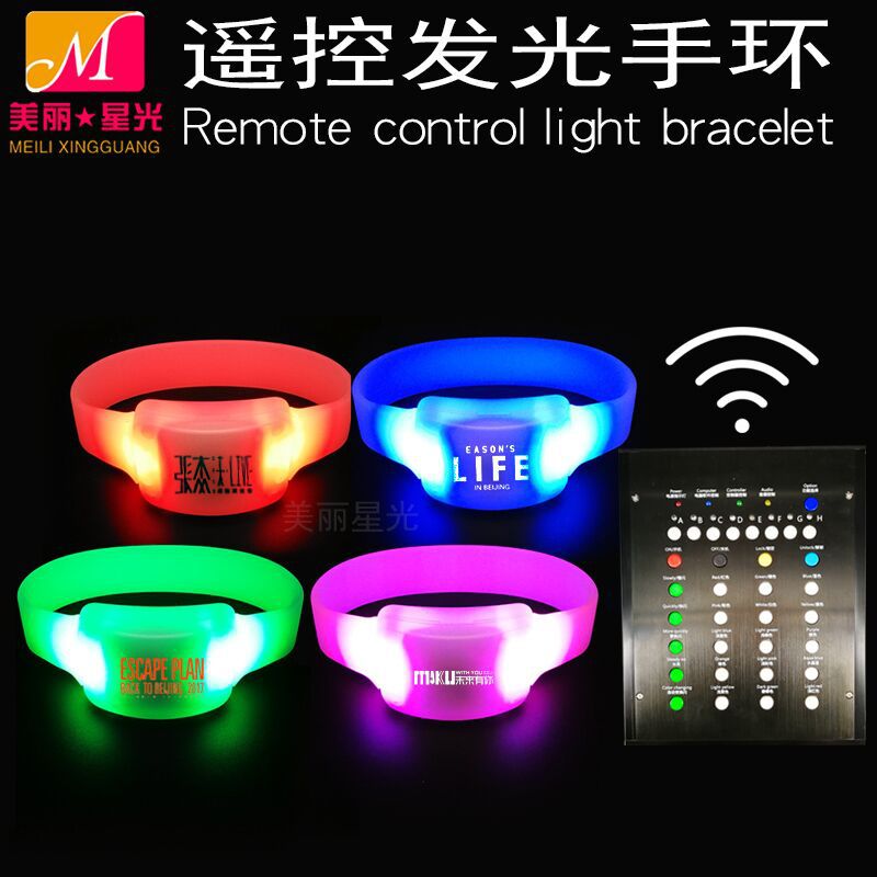 Pulsera luminosa de control remoto DMX al por mayor, accesorios luminosos de concierto, pulsera LED de conmutación de 15 colores de control inalámbrico