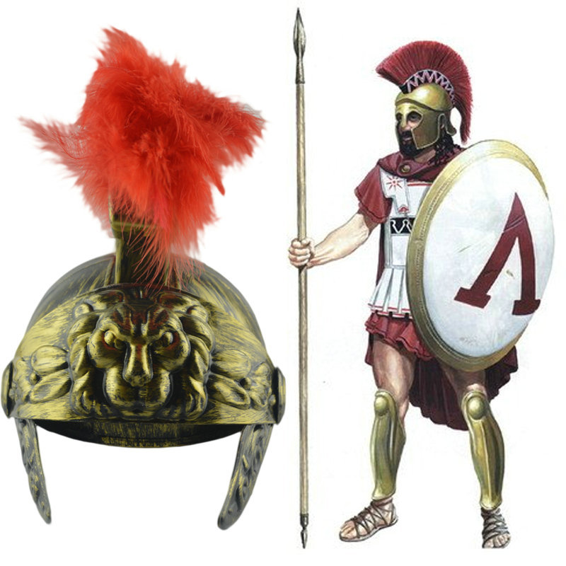 Casco de plástico Samurai sombrero de Esparta medieval antigua Roma retro Samurai Guerrero pluma León casco