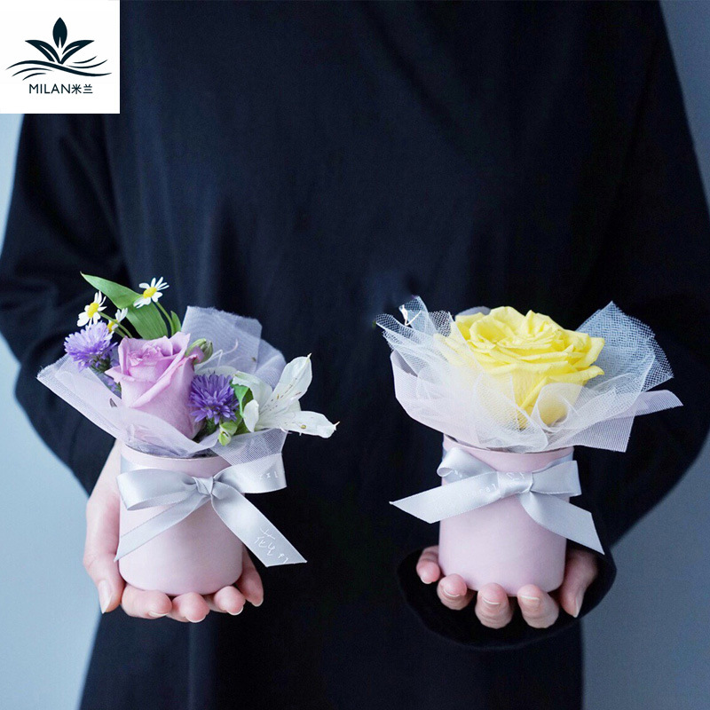 Día del maestro Mini Cubo de flores pequeño caja de flores única caja de flores de retención redonda caja de flores caja de regalo de cubo de retención redonda