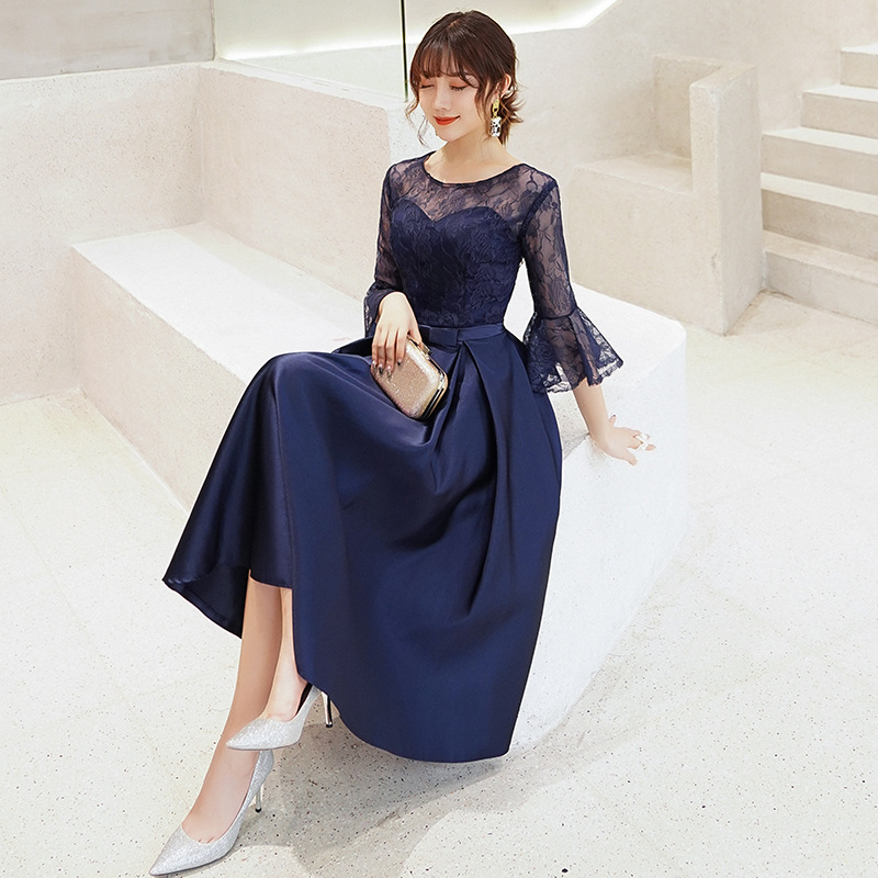 Vestido de Noche para Reunión Anual, Estilo Elegante de Sociedad, Modelo Nuevo 2026, Vestido de Fiesta Azul Marino Entallado.