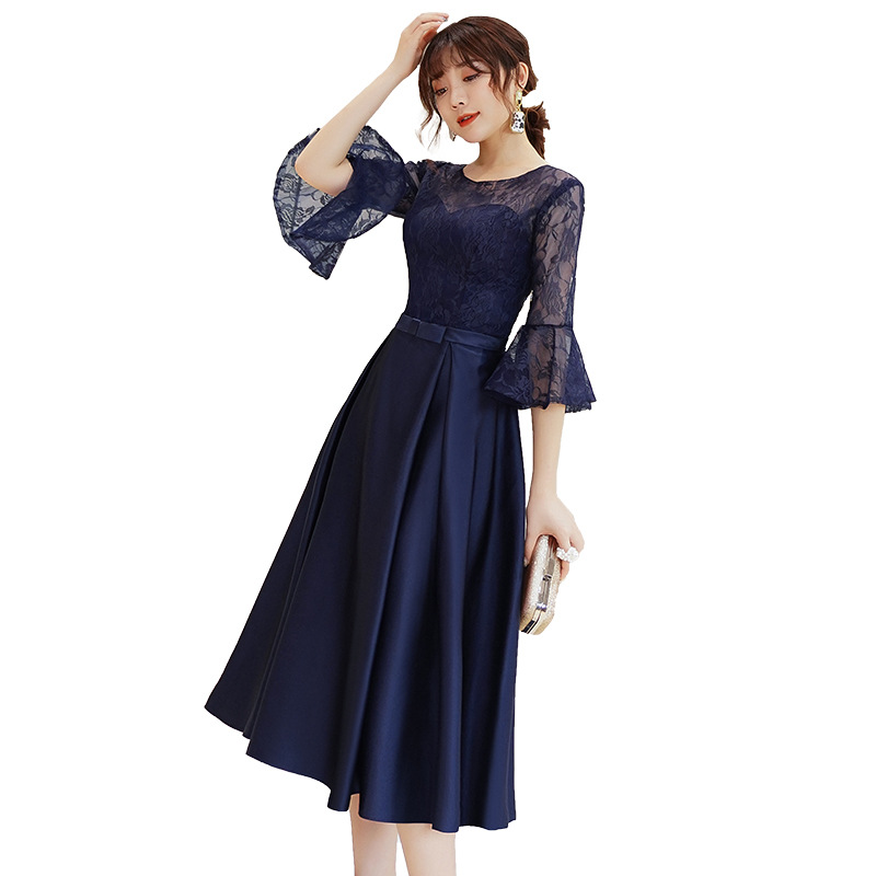 Vestido de Noche para Reunión Anual, Estilo Elegante de Sociedad, Modelo Nuevo 2026, Vestido de Fiesta Azul Marino Entallado.