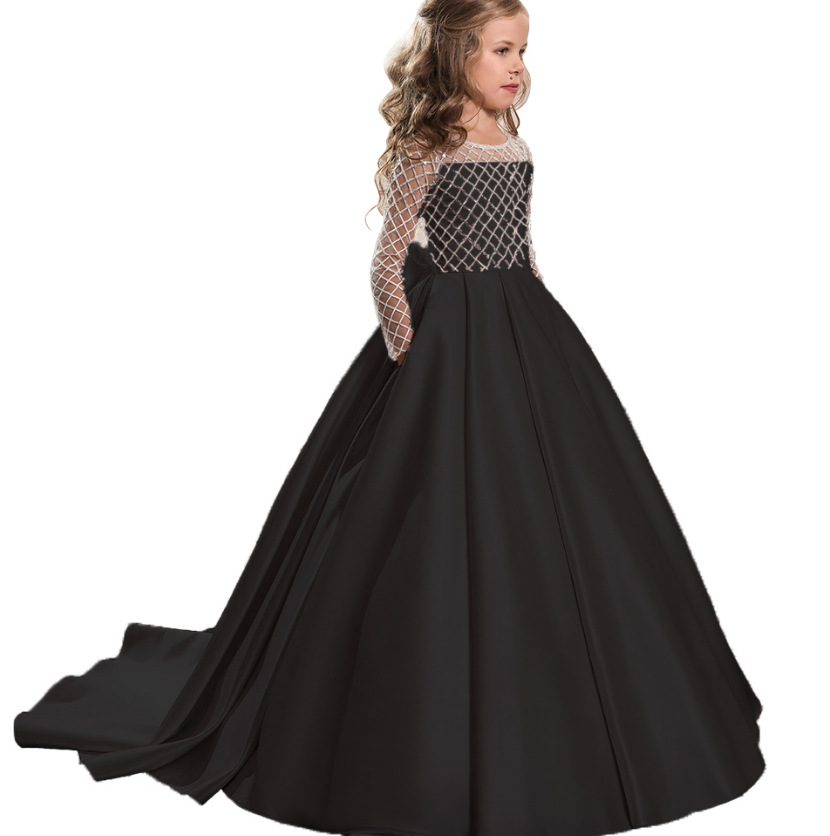 Comercio exterior transfronterizo nueva ropa para niños vestido para niños niñas encaje satén arco pequeño vestido de princesa de niña de flores
