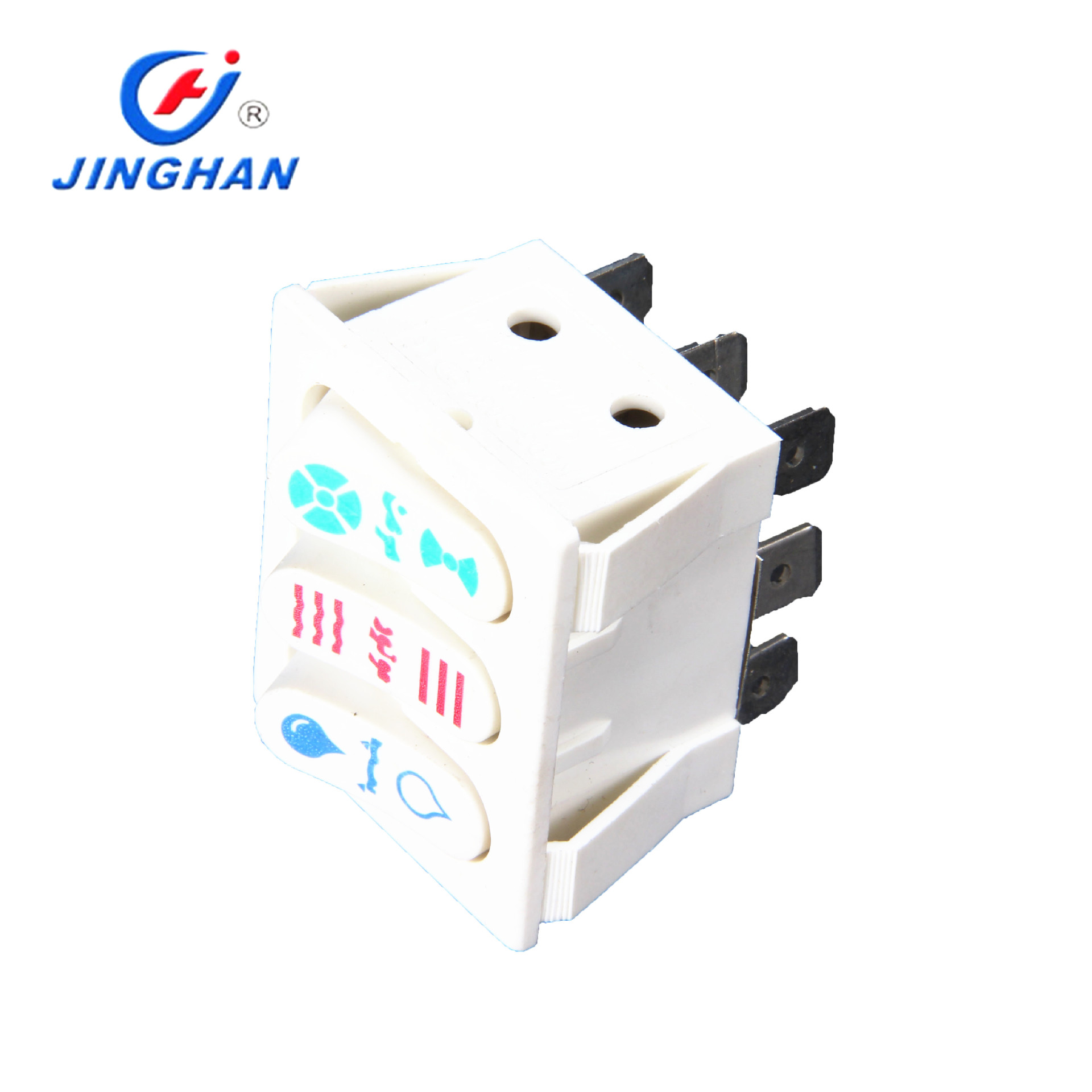 晶瀚 JINGHAN 三联9P烘箱开关 全白大电流烤箱开关 KCD3-303