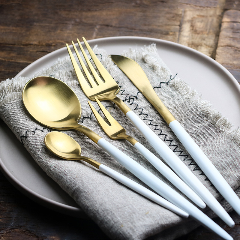 Internet Celebrity Portuguese 304 Stainless Steel Knife, Fork and Spoon Set Platinum Western Food Tableware Steak Knife and Fork Fruit Coffee Spoon Internet Celebrity Portuguese 304 Stainless Steel Knife, Fork and Spoon Set Platinum Western Food Tableware Steak Knife and Fork Fruit Coffee Spoon