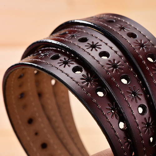Factory direct supply of women's genuine leather hollow belt, women's versatile cowhide belt, no punching belt, thin belt