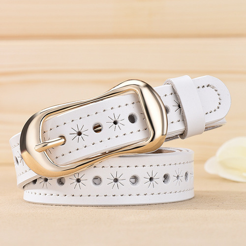 Factory direct supply of women's genuine leather hollow belt, women's versatile cowhide belt, no punching belt, thin belt