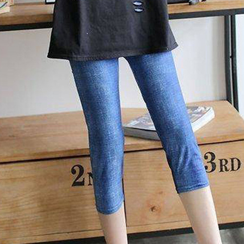 Summer New Women's Milk Silk Frayed Elastic Slimming Blue Denim Seven-Eighth Length Skirt Thin Outerwear Petite Footwear for Women